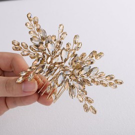 Teyglen Full Champagne Rhinestone Wedding Hair Comb Crystal Headpiece for Bride Wedding Hair Accessories for Women Bridal Side Comb Sparkly Crystal Hair Piece (Champagne)