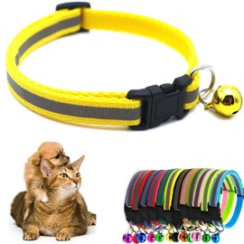 Yellow XS Dog Collar Girl with Bell, Reflective XSmall Cat Collars Soft Adjustable Buckle for XXS Extra Small Puppy Tiny Little Boy Pets Female Male Kitten Yorkie Chihuahua X-Small