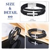INFINIONLY Men's Multilayer Braided Leather Bracelet Fashion Stainless Steel Cross