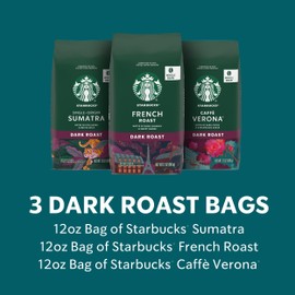 Starbucks Dark Roast Whole Bean Coffee, Variety Pack, 3 bags (12 oz each)
