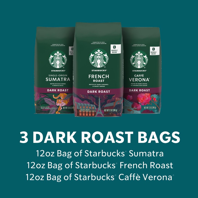 Starbucks Dark Roast Whole Bean Coffee, Variety Pack, 3 bags