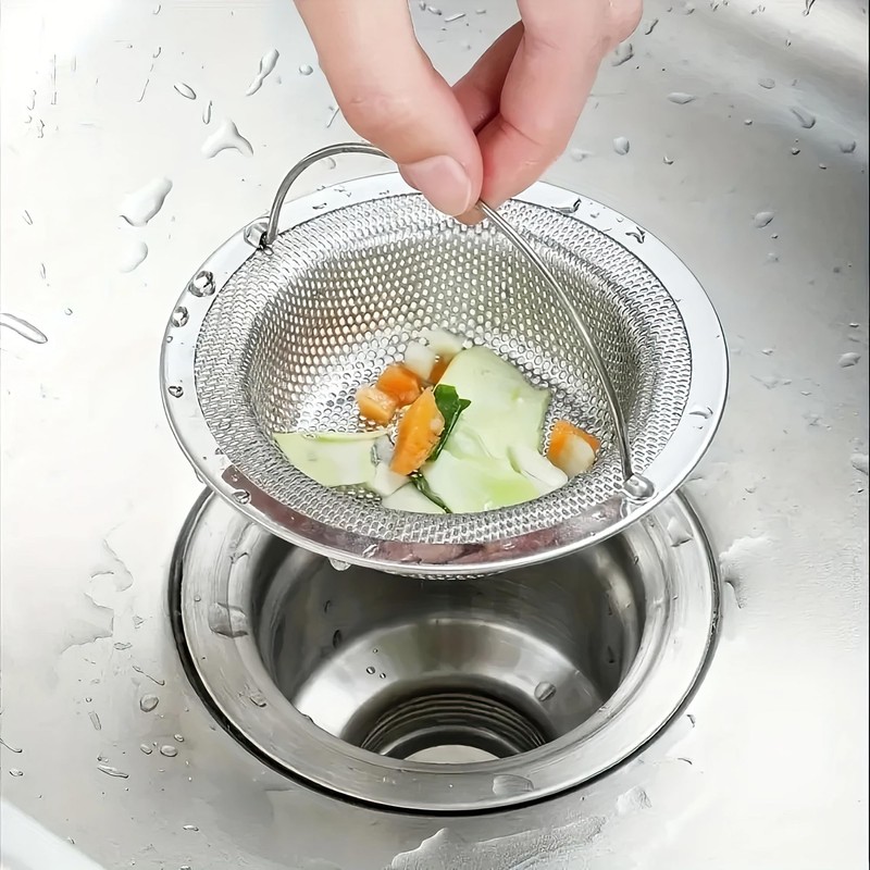 1pc Stainless Steel Sink Strainer with Handle – Rustproof Anti-Clog