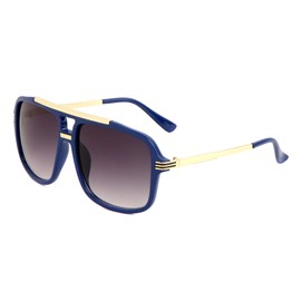Evidence Metal & Plastic Hip Hop Flat Top Aviator Sunglasses (Navy Blue & Gold Frame, Black Gradient)