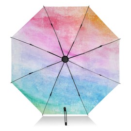 Kjovgcb Automatic Umbrella, Extra Large 3-Fold 8 Ribs Travel UV Protection Sun Parasol, Strong Inner Print Rain Folding Umbrella Print Watercolor Retro Pattern in Rainbow colors Print