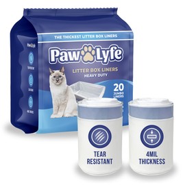 PawLyfe Jumbo Cat Litter Box Liners - 4MIL Extra Thick Heavy Duty Drawstring Kitty Litter Bags - Scratch and Tear-Resistant XL Cat Pan Liners for Easy Litterbox Cleanup - 36" x 18" - Box of 20 Liners
