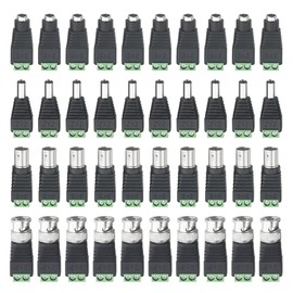 WMYCONGCONG 20 PCS 2.1x5.5mm Female and Male DC Power Adapter Connector + 20 PCS Camera Video BNC Male and Female Balun Connector for Coax Cat5 CCTV