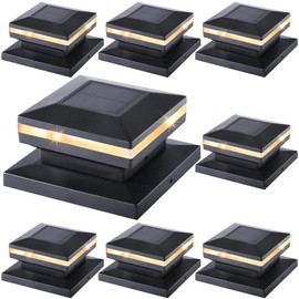 Dynaming 8 Pack Solar Post Cap Lights, Outdoor Decorative Post Solar Lights Black Shell Caps Fit 4x4 5x5 6x6 Vinyl/Wooden Posts, Brightness Warm White LED Lighting for Garden Fence Deck Patio