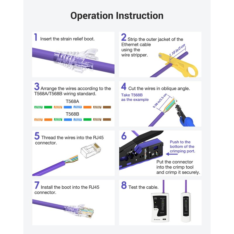 VCELINK RJ45 Crimp Tool, All-In-One Ethernet Crimper for CAT7/CAT6A/CAT6/CAT5E/CAT5, No