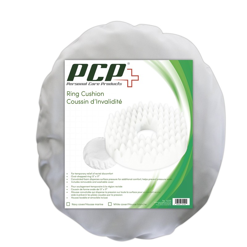 PCP Convoluted Foam Ring, Donut Cushion with Removable Cover, White,