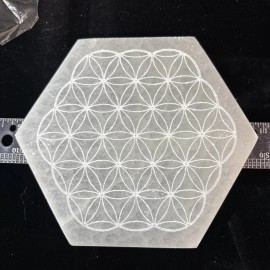 5 1/2” Selenite Charging Plate/grid With Flower Of Life