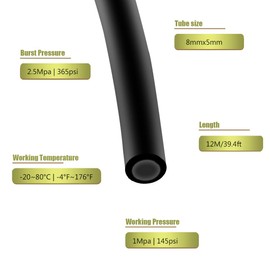 Joywayus 8mm x 5mm Pneumatic Tubing Air Compressor Tubing PU Pipe Polyurethane Hose Tube Fluid Gas Transfer 39.4ft 12 Meter Black