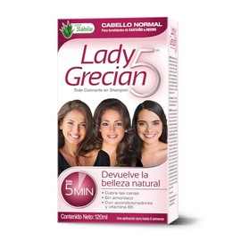 Grecian, Lady Grecian 5, Tinte Colorante en Shampoo, Cubre las Canas, Sin Amoniaco, Para Cabello Normal, Castaño a Negro, 120 ml