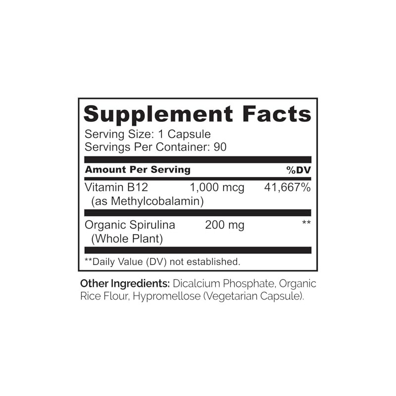 NATURELO Vitamin B12 with Spirulina | 90 Capsules | 3