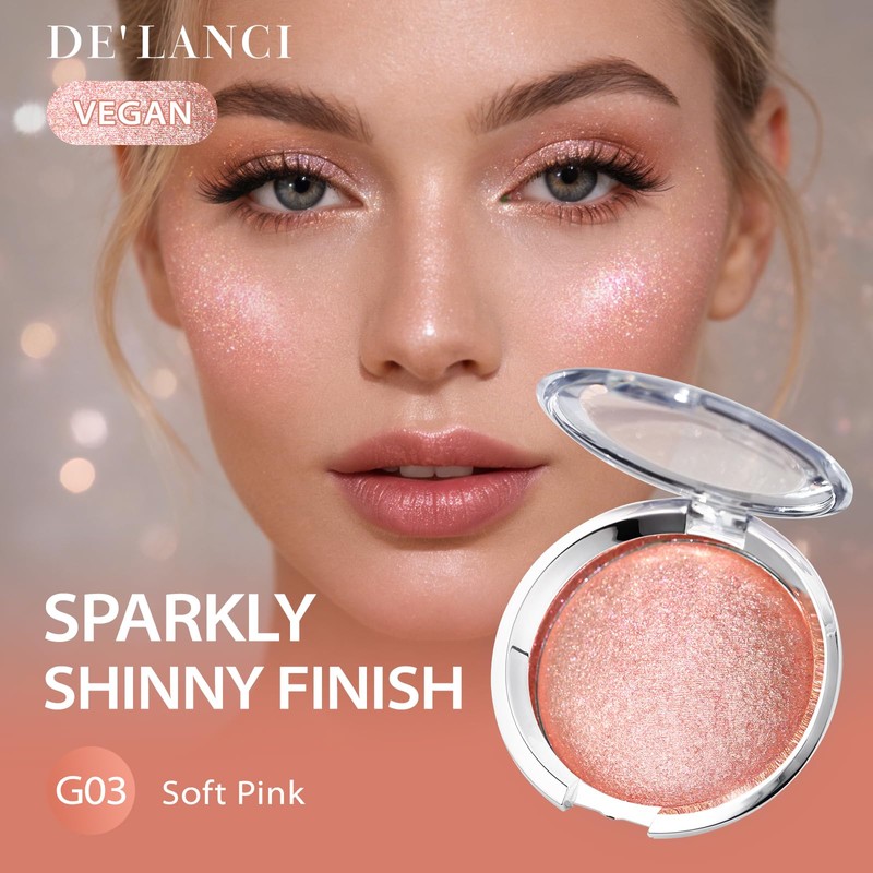 Pink Shimmer Highlighter Makeup, Natural Peach Blush Highlight Palette, Silky