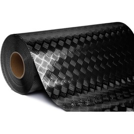 Industrial Utility Diamond Plate Metallic Black Chrome Finish Vinyl Wrap Underlayer Sheet Adhesive Roll for Shelves Walls Flooring (17.8 inches x 15ft)