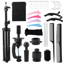 Wig Head Stand, Adjustable Wigs Stand Tripod for Cosmetology Hairdressing Training, Head Block Set for Wigs Making Display with Wig Caps, T Pins C Pins Set Bristle Brush