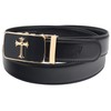QHA Mens Jesus Cross Automatic Buckle Ratchet Leather Belt Q39-Gold