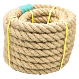 Jute Rope Natural Jute Manila Rope Nautical Hemp Rope Twisted Natural Thick Heavy Duty Rope for Crafts, Bundling,Anchor, Hammock, Nautical, Tug of War, Railings,Decorate (1-1/2 in X 50 Ft)
