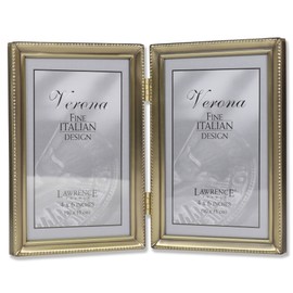 Lawrence Frames Doppel-Bilderrahmen mit Scharnier, 10,2 x 15,2 cm, Antik-Messing – Perlenbordüre