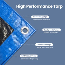 Tarp 6x10 Waterproof 7mil Blue/Black Multipurpose Tarps Uv Resistant Outdoor Tarp for Camping, Rooftops, Yards, Pools, Vehicles, Boats by-MVPNET