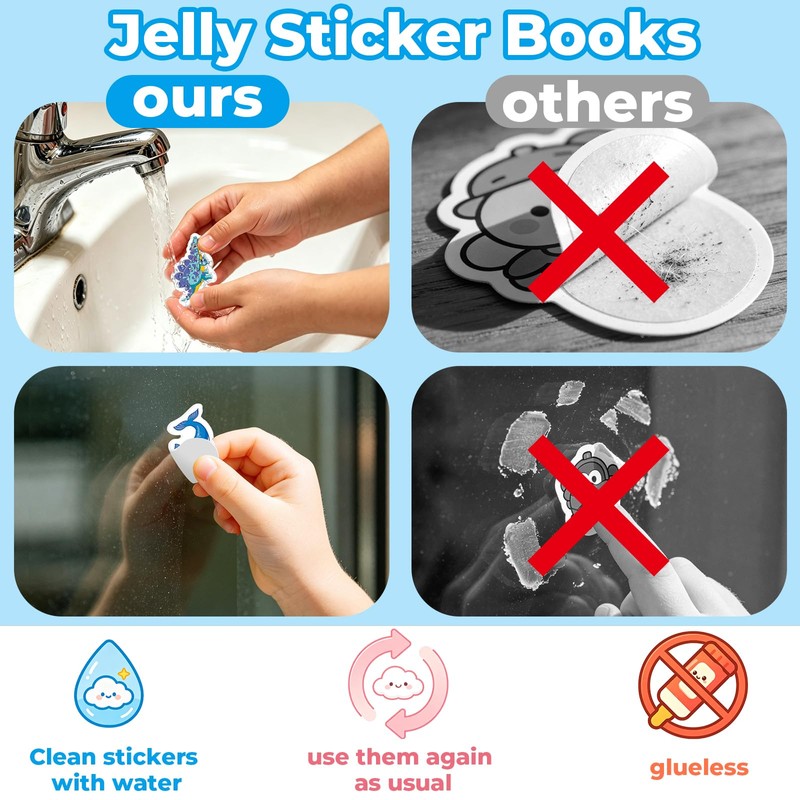 Kalysky 6 Pack Reusable Jelly Sticker Books for Toddlers 2-6