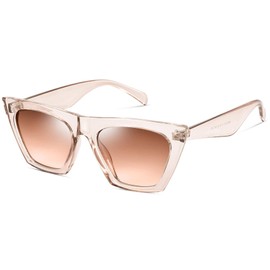 mosanana Cat Eye Sunglasses for Women Trendy Square Cateye Clear Brown Retro Cool Vintage Fashion 90s Cute Funky Ladies Small Chunky Unique MS51801