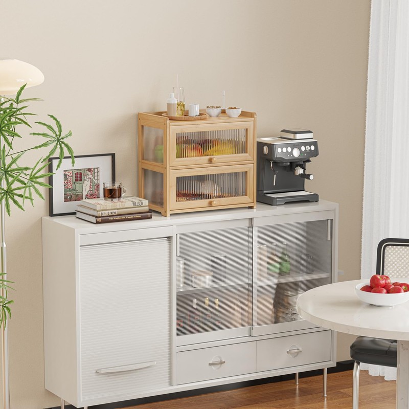 BAMBANG Extra Large Bamboo Bread Box for Kitchen Counter, Double