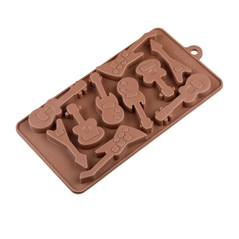 BESTONZON 10 Cavity Silicone Chocolate Molds Bass Guitar Shaped Baking