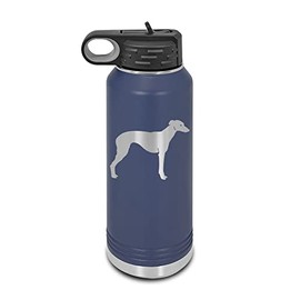 Mister Petlife Whippet Laser Engraved Water Bottle Customizable Polar Camel Stainless Steel Many Colors Sizes with Straw - english - 32 oz - Navy Blue