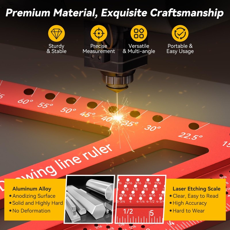 Housolution 8.5Inch 3D 6-in-1 Carpenter Square (1/16" Precision), 0-90° Aluminum