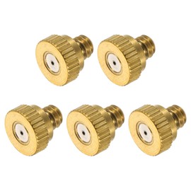 sourcing map Brass Misting Nozzle, 10/24 UNC 0.7mm Orifice Dia Replacement Heads Low Pressure Atomizing Misting Sprayer for Outdoor Cooling System, 5 Pcs