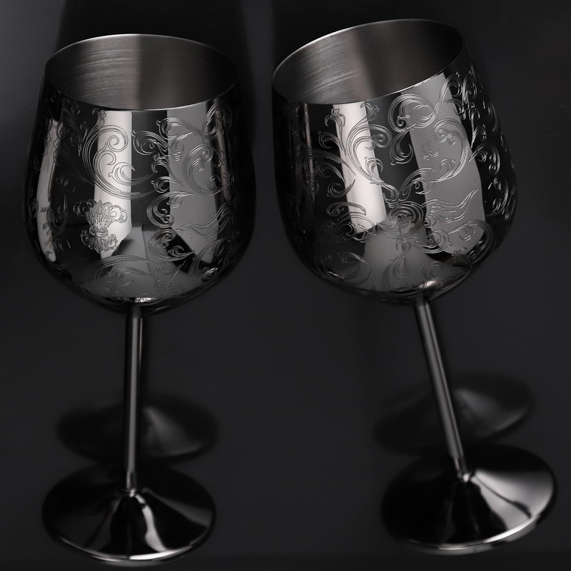 Sky Fish Stainless Steel Wine Goblets 2-Pack 18oz | Black