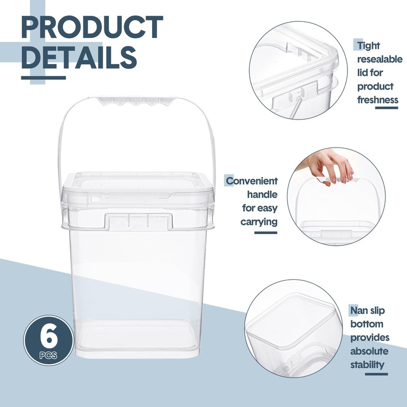 Domensi 6 Pcs Clear Square Bucket with Lid Food Ice