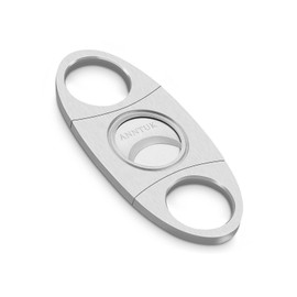Anntuk Cigar Cutter Stainless Steel Guillotine Double Cut Blade in Leather Pouch, Silver