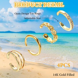 4-Teilige Zehenringe Für Damen, Verstellbarer Anlaufgeschützter Zehenring Mit Offenem Band Aus Gold, Modischer Minimalistischer Zehenring Für Den Sommer Und Den Strand, Zierlicher Offener Fußschmuck
