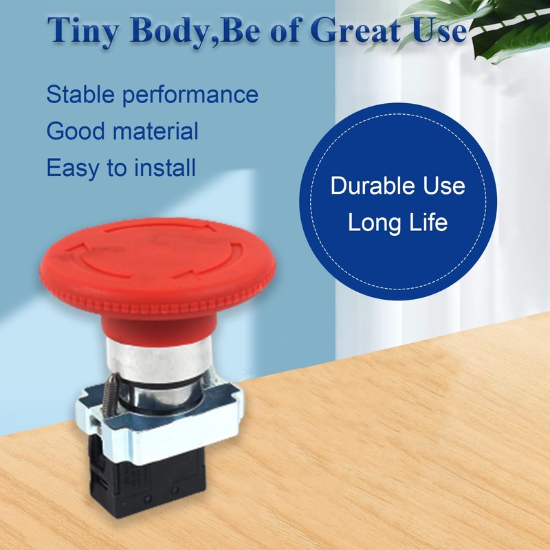 Heyiarbeit 600V 10A Emergency Stop Push Button Switch ZB2-BE101C Self-Locking