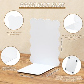 Zonon 1 Pair Scalloped Metal Bookends for Heavy Books White Decorative Book Stopper for Shelves 5.91 x 4.21 x 3.94'' Non Skid Book Ends Home Desk Office Supplies