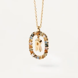 PDPAOLA - Necklace Letter R - 925 Sterling Silver 18k Gold Plating - Women's Jewellery, Sterling Silver, Cubic Zirconia