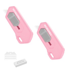 WORKPRO Safe Ceramic Box Cutter Small 2PC-PINK w/Extra Blades Quick Change