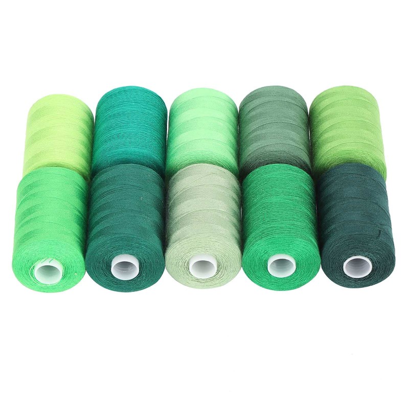 Green Sewing Thread Set 1000 Yards Per Spool 10 Rolls