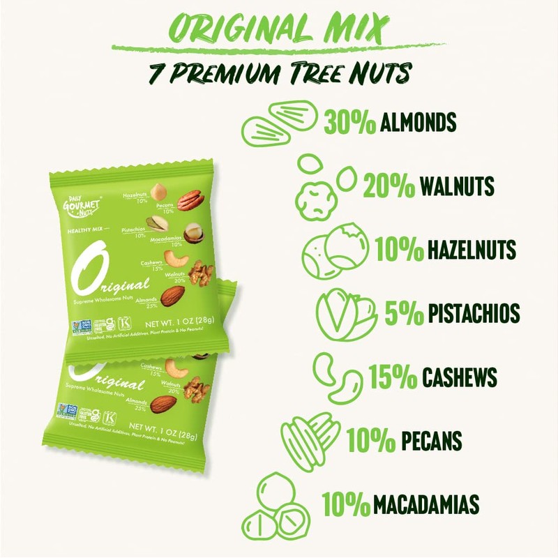 Daily Gourmet Nuts - Unsalted Mixed Nuts Snack Packs/Individually Wrapped