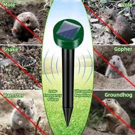 Solar Mole Repellent, Ultrasonic Squirrels Repeller for Moles, Gophers, Voles & Skunks, Waterproof Lawn & Yard Deterrent, 8 Pack