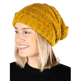 Funky Junque Women's Winter Warm Oversized Slouchy Beanie Soft Chunky Cable Knit Hat One Size Fits Most - Confetti Mustard Design