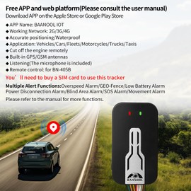 BAANOOL BN-405A Car GPS Tracker No Monthly Fee Smart GPS Tracker for Vehicles No Subscription Cut Off The Engine Remotely Smart Truck Motorcycle Locator (BN-405A 2G/3G/4G)