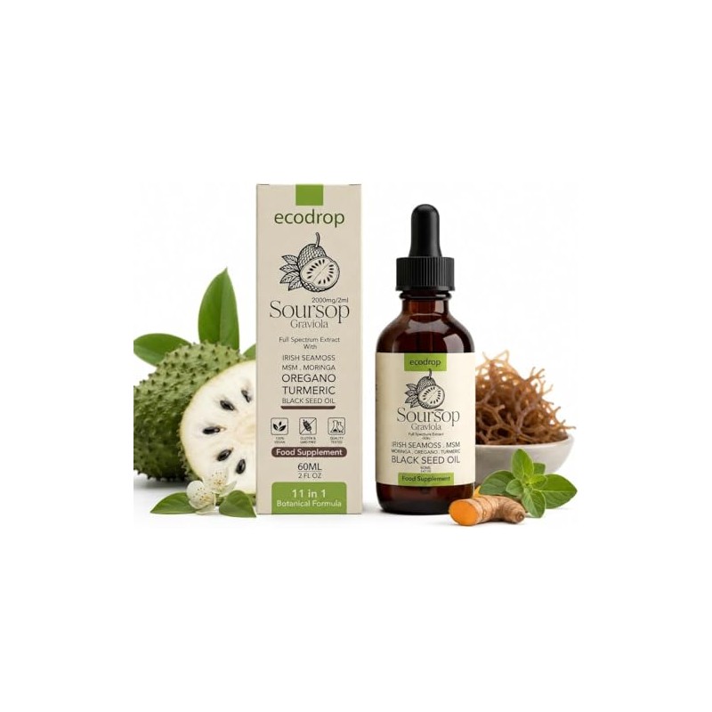 Ecodrop Soursop Drops 60ml/2000mg, 11-in-1 Herbal Multivitamin Supplement