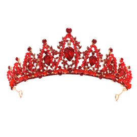 FORSEVEN Crystal Wedding Crown Rhinestone Headband Princess Birthday Party Tiaras Bridal Wedding Accessories (Red) Halloween Decorations Headband