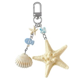 Ocean Starfish Seashell Blue Fish Keychain Cute Summer Beach Keychains Sea Shell Bag Charm for Women Beachy Coastal Purse Charms for Handbags Tote Bags Car Key Keychain Accessories Tropical Key Chain