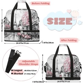 Eiffel Tower Foldable Travel Duffel Bag, Expandable Sports Gym Bag with Shoes Compartment Weekender Overnight Totes Bags for Women Men