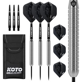 KOTO - Kingcontrol 90% Darts 22 Gram, Black, Darts Set Incl. 3 Barrels, KOTO Flights + Shafts & Dartwallet, Firm Ringgrip, For Professional Use