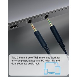 SPTSSWET Headphone Splitter 3.5mm Female to 2 Dual 3.5mm Male Headphone Mic Audio Y Splitter Cable for Computer Headset Microphone Gaming Speaker to Dual Jack PC Laptop Adapter,Black